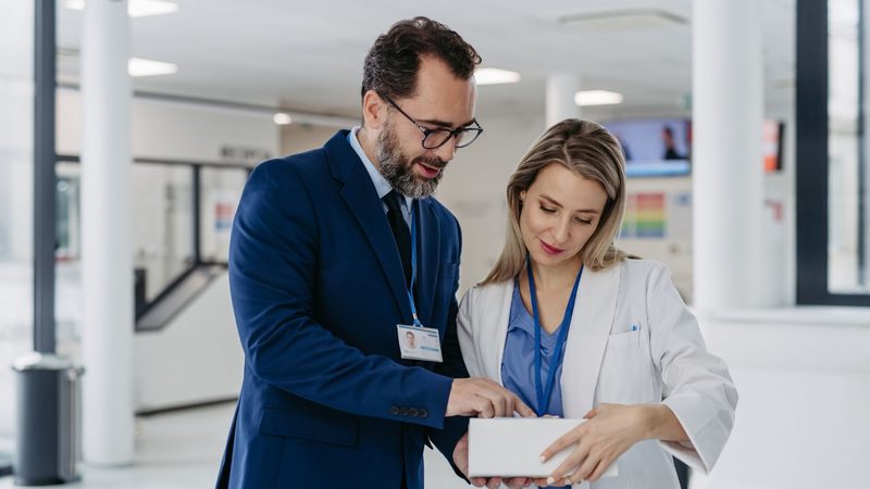 Medical device marketing strategy conversation between a company representative and a clinician